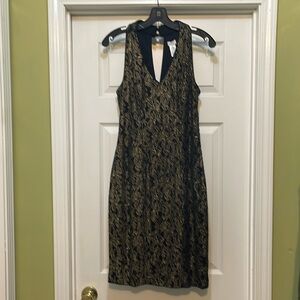Cache - black with metallic gold lace brocade dress - sleeveless - size 8